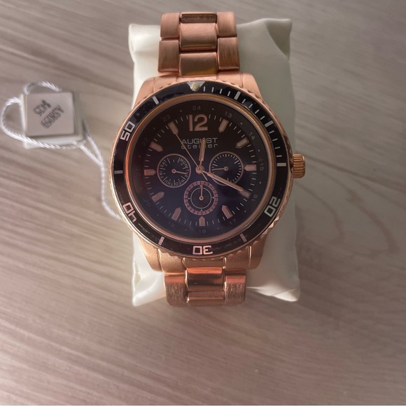 August Steiner Rose/Copper Gold and Black Chronograph Bracelet Watch - Picture 12 of 16